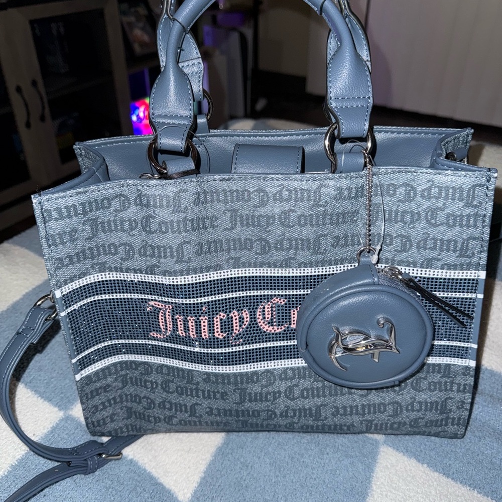 Juicy Couture Dark Wash Denim Structured Tote w/ Silver Hardware